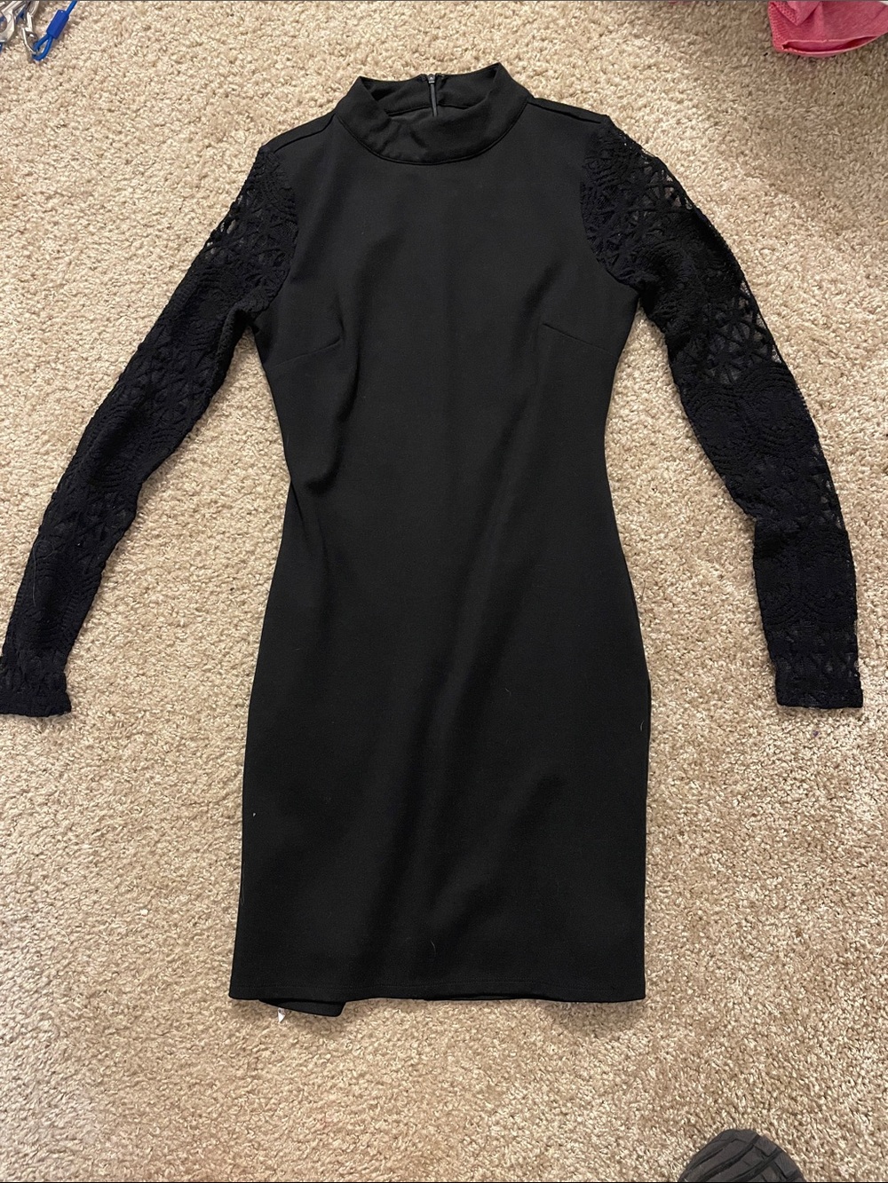 Lulu's Black Long Sleeve Lace-Arm Bodycon Dress